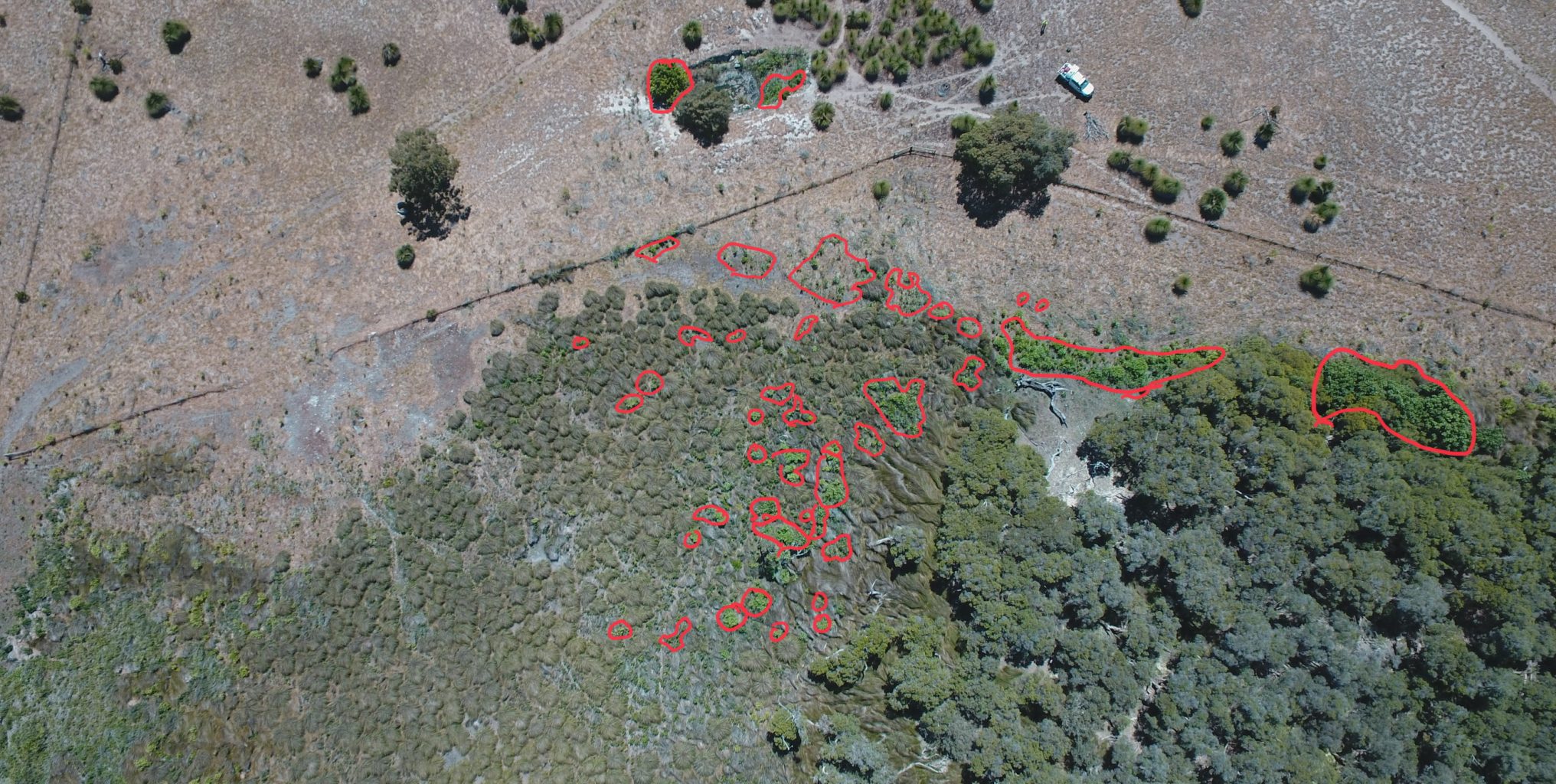 Employed RPA to inspect the area for weeds (circled in red).